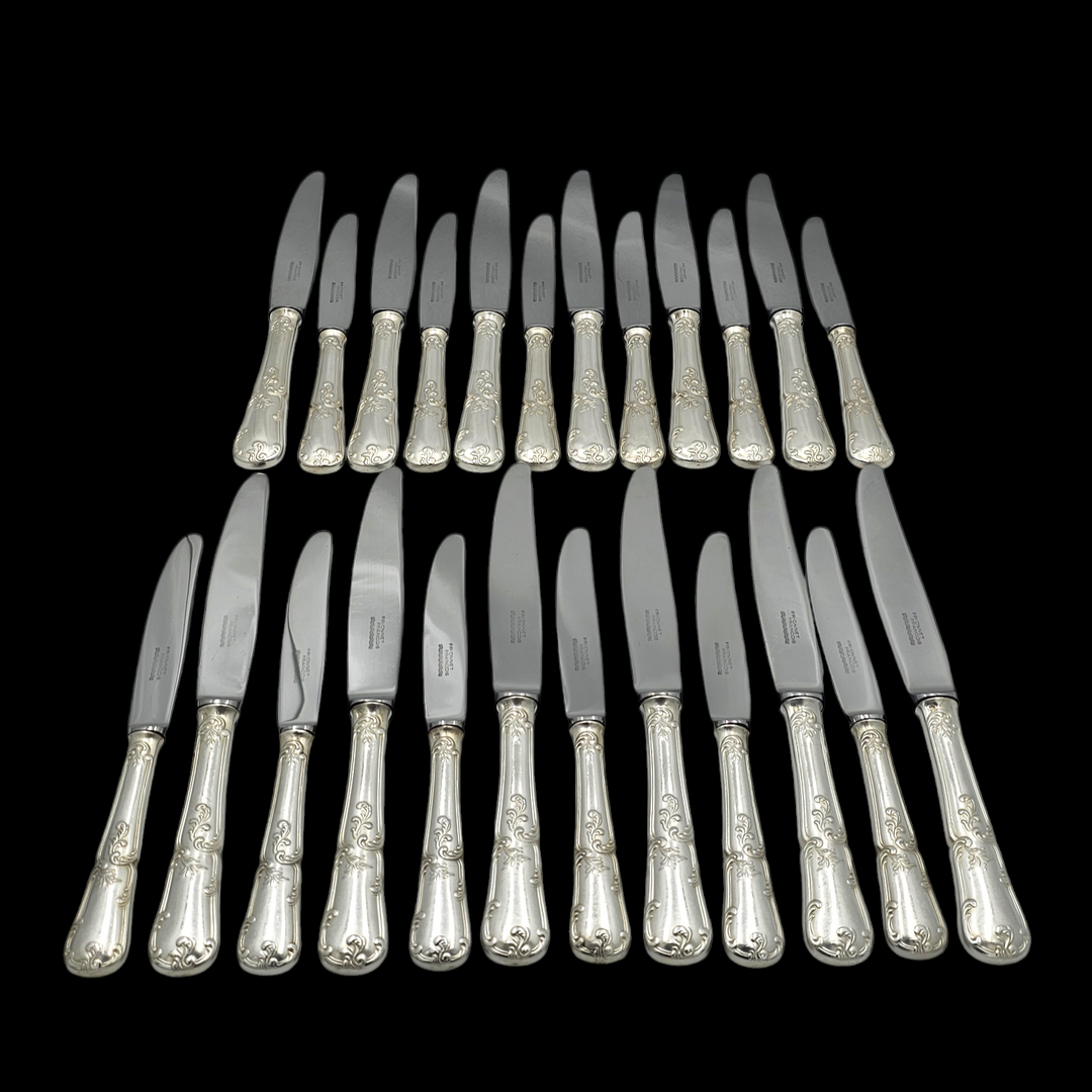 Lot De 9 Couteaux En Métal Argenté Frionnet François - Modèle Rare Aux Lauriers