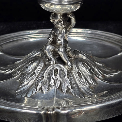 Antique Solid Silver Hand Candlestick, Cherub, Doutre Roussel