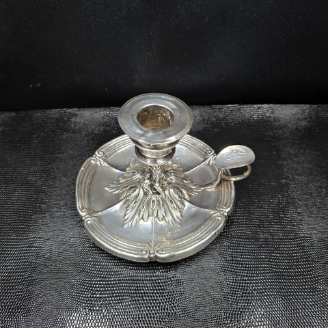 Antique Solid Silver Hand Candlestick, Cherub, Doutre Roussel