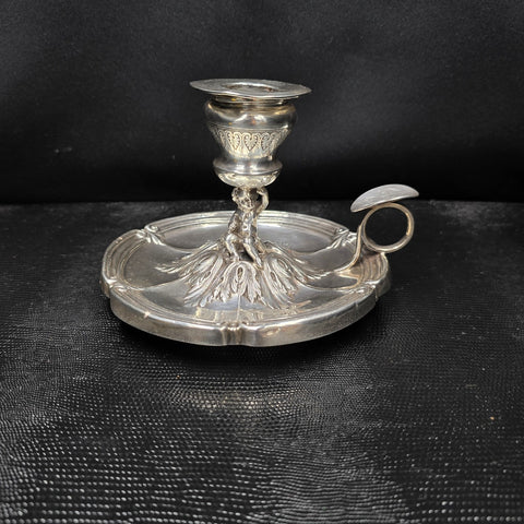 Antique Solid Silver Hand Candlestick, Cherub, Doutre Roussel