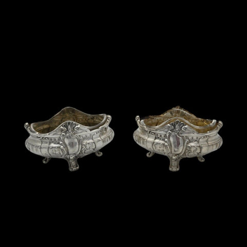 Henri Soufflot Rococo Pair of Solid Silver Salt Cellars