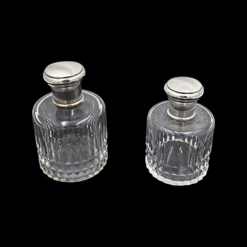 Two Antique Crystal and Sterling Silver Perfume Bottles