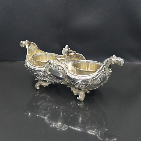 Flamant &amp; Fils, Solid silver oil and vinegar cruet mount, Rococo