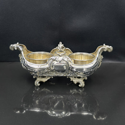 Flamant &amp; Fils, Solid silver oil and vinegar cruet mount, Rococo