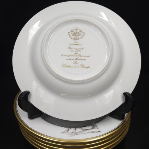Bernardaud, Soup Plates, Pastoral Collection in Grisaille Limoges