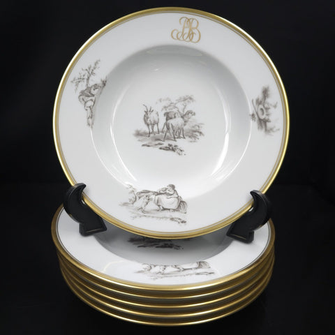 Bernardaud, Soup Plates, Pastoral Collection in Grisaille Limoges