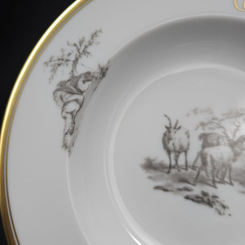 Bernardaud, Soup Plates, Pastoral Collection in Grisaille Limoges
