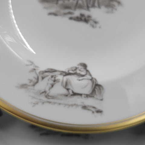 Bernardaud, Soup Plates, Pastoral Collection in Grisaille Limoges