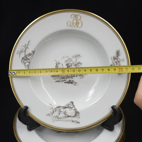 Bernardaud, Soup Plates, Pastoral Collection in Grisaille Limoges