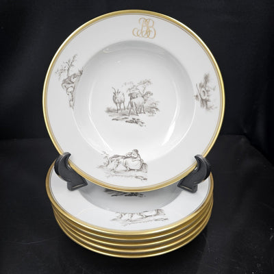 Bernardaud, Soup Plates, Pastoral Collection in Grisaille Limoges