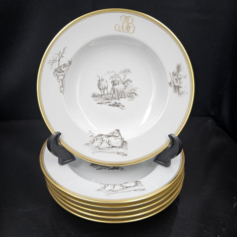 Bernardaud, Soup Plates, Pastoral Collection in Grisaille Limoges