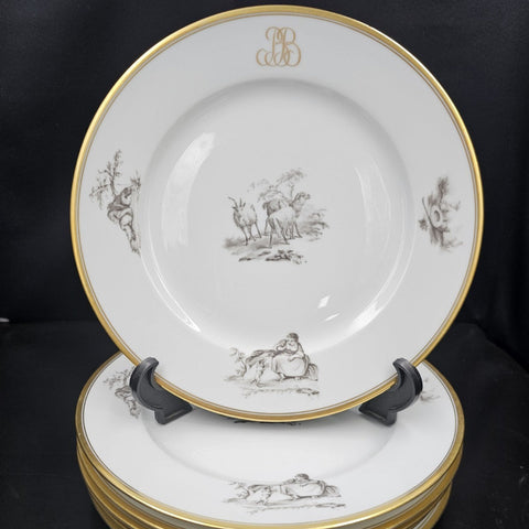Bernardaud, Dinner Plates, Pastoral Collection in Grisaille Limoges