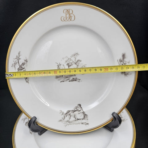 Bernardaud, Dinner Plates, Pastoral Collection in Grisaille Limoges