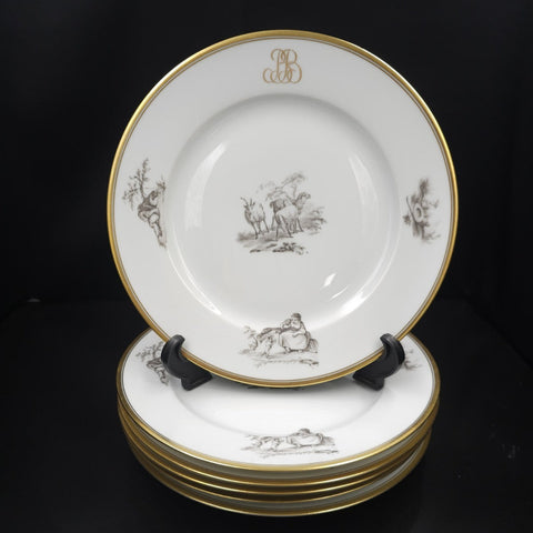 Bernardaud, Dinner Plates, Pastoral Collection in Grisaille Limoges