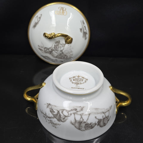 Bernardaud, Bouillon Bowls, Pastoral Collection in Grisaille Limoges