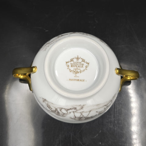 Bernardaud, Bouillon Bowls, Pastoral Collection in Grisaille Limoges