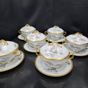 Bernardaud, Bouillon Bowls, Pastoral Collection in Grisaille Limoges