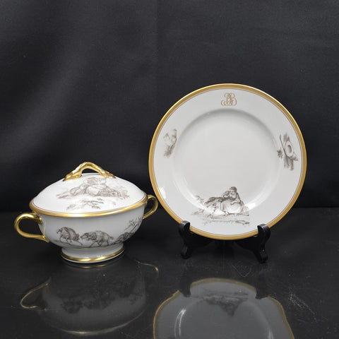 Bernardaud, Bouillon Bowls, Pastoral Collection in Grisaille Limoges
