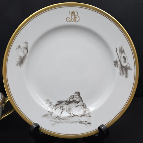 Bernardaud, Bouillon Bowls, Pastoral Collection in Grisaille Limoges