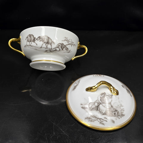 Bernardaud, Bouillon Bowls, Pastoral Collection in Grisaille Limoges