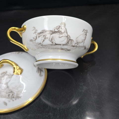 Bernardaud, Bouillon Bowls, Pastoral Collection in Grisaille Limoges