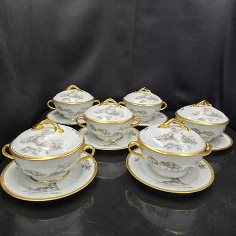 Bernardaud, Bouillon Bowls, Pastoral Collection in Grisaille Limoges