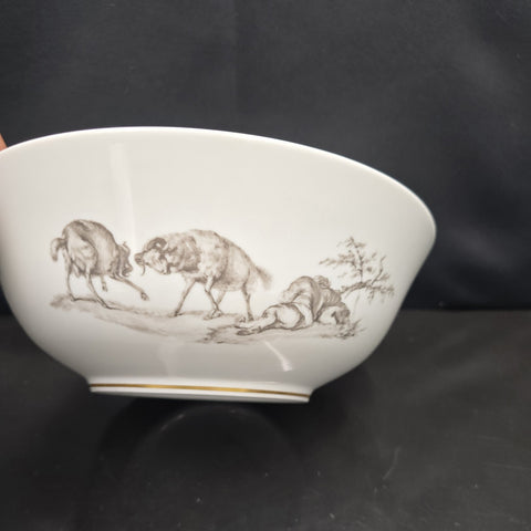 Bernardaud, Large Salad Bowl Pastorale Collection in Grisaille Limoges