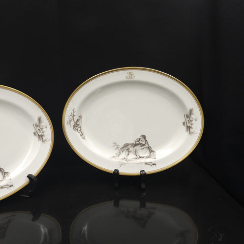 Bernardaud, Two Dishes 27.5cm×21.5cm, Pastoral Collection in Grisaille Limoges