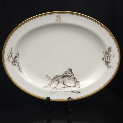 Bernardaud, Two Dishes 27.5cm×21.5cm, Pastoral Collection in Grisaille Limoges