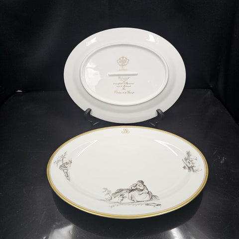 Bernardaud, Two Dishes 27.5cm×21.5cm, Pastoral Collection in Grisaille Limoges
