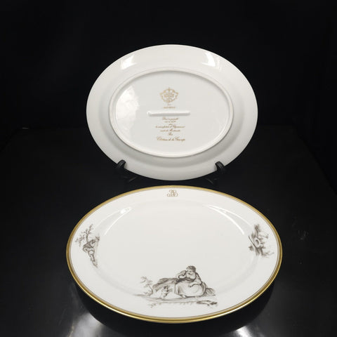 Bernardaud, Two Dishes 27.5cm×21.5cm, Pastoral Collection in Grisaille Limoges