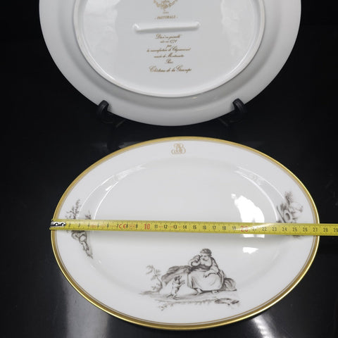 Bernardaud, Two Dishes 27.5cm×21.5cm, Pastoral Collection in Grisaille Limoges