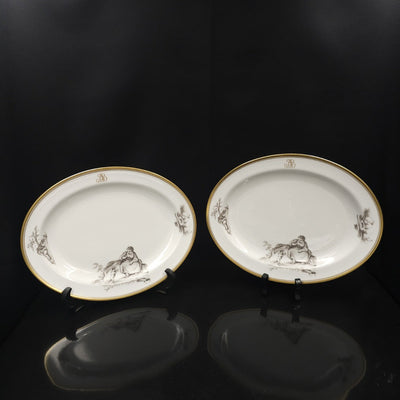 Bernardaud, Two Dishes 27.5cm×21.5cm, Pastoral Collection in Grisaille Limoges