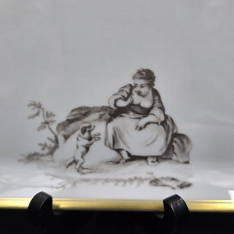 Bernardaud, Cake Dish, Pastoral Collection in Grisaille Limoges