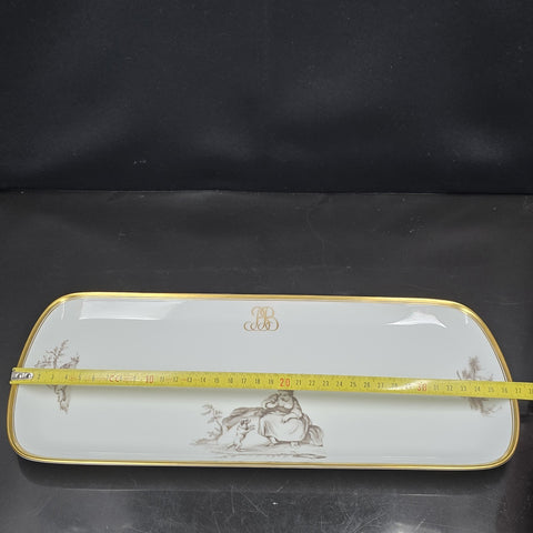 Bernardaud, Cake Dish, Pastoral Collection in Grisaille Limoges