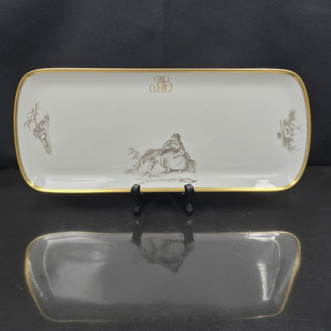 Bernardaud, Cake Dish, Pastoral Collection in Grisaille Limoges