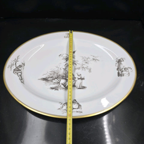 Bernardaud, Large Serving Platter 39×33cm, Pastorale Collection in Grisaille Limoges