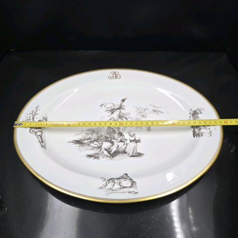Bernardaud, Large Serving Platter 39×33cm, Pastorale Collection in Grisaille Limoges
