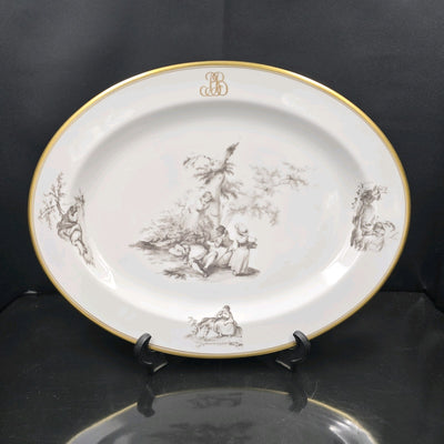 Bernardaud, Large Serving Platter 39×33cm, Pastorale Collection in Grisaille Limoges