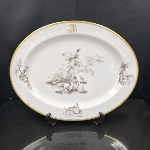 Bernardaud, Large Serving Platter 39×33cm, Pastorale Collection in Grisaille Limoges