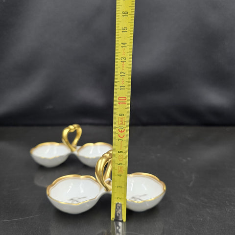 Bernardaud, Two Small Salt Cellars, Pastoral Collection in Grisaille Limoges