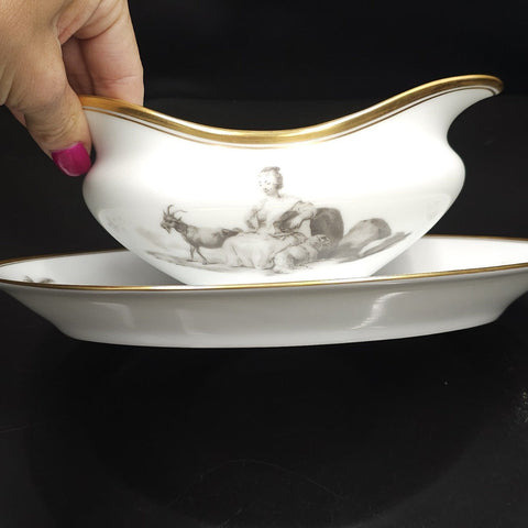 Bernardaud, Sauceboat, Pastoral Collection in Grisaille Limoges