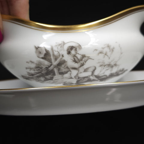 Bernardaud, Sauceboat, Pastoral Collection in Grisaille Limoges
