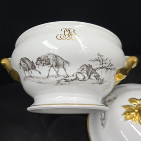 Bernardaud, Soup Tureen, Pastoral Collection in Grisaille Limoges