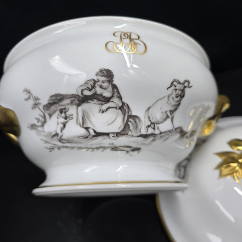 Bernardaud, Soup Tureen, Pastoral Collection in Grisaille Limoges