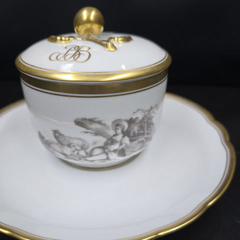 Bernardaud, Sugar Bowl, Pastoral Collection in Grisaille, Limoges