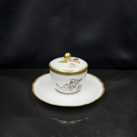 Bernardaud, Sugar Bowl, Pastoral Collection in Grisaille, Limoges