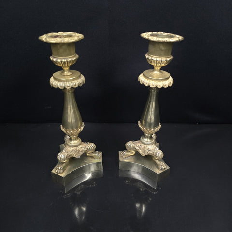 Paire De Bougeoirs En Bronze Doré Époque Restauration Vers 1830