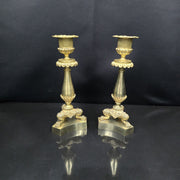 Paire De Bougeoirs En Bronze Doré Époque Restauration Vers 1830