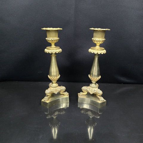 Paire De Bougeoirs En Bronze Doré Époque Restauration Vers 1830